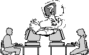cartoon of computer teaching students
